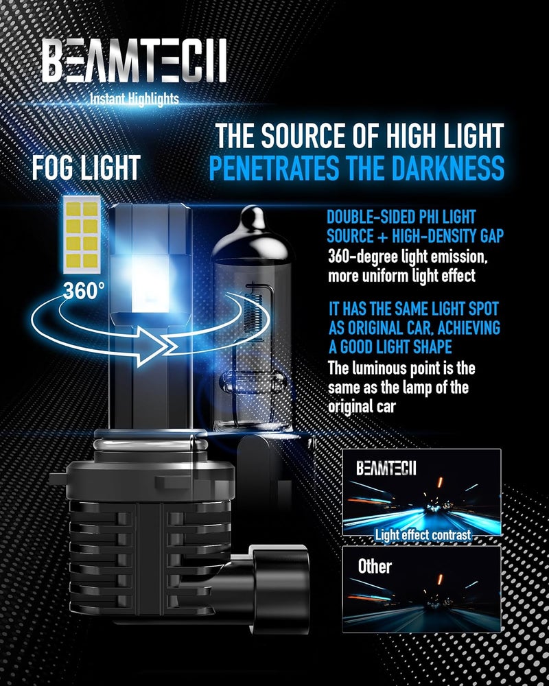 BEAMTECH 9006 Bulbs, Fanless In Line HB4 Fog Light Bulb 6500K Xenon White Fog Light Of 2 - Image 2